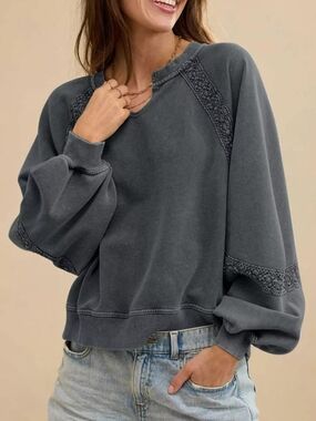 aerie Hey Crochet Cropped Sweatshirt